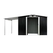 Wallaroo 10 x 8ft Garden Shed Zinc Steel Open Storage with Sliding Doors - Black