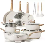 "21Pcs Nonstick Cookware Set | White Granite Induction Cooking | Pots, Pans, Sau