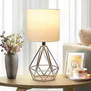 Depuley 5W Bedside Table Lamp, Modern Desk Lamp with Diamond Metal Wire Cage Base and Fabric Lampshade, Bedside Nightstand Reading Lamps for Bedroom, Living Rooms, Office, Cafe (E27 Bulb Included)