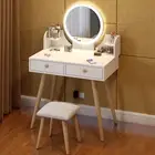 LED Luminous Princess Dresser Vanity Table with Mirror, Stool & Drawers White