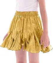[WELAKEN] Girls Twirl Skirt Shiny Irregular Hem Elastic Waist Dance Skirt Size 6-14Y