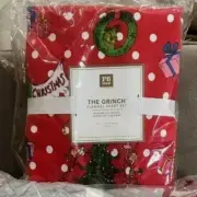 Pottery Barn Teen KIDS Grinch festive dot QUEEN flannel SHEET set CHRISTMAS red