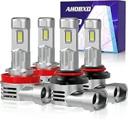 AHOBXD 9005 H11 Bulbs Combo 6500K White H11 9005 Bulbs 150W with Cooling Fan Super Bright Upgraded 900% Plug and Play H11 H8 H9 HB3 9005 Fog Bulbs Pack of 4