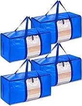 Heavy Duty Moving Bags, Extra Large Storage Totes With Backpack Straps, Strong Handles & Zippers, Alternative to Boxes, Packing Supplies, Blue (4 Pack)