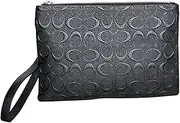 [WIOEERS] Men's Wrist Clutch,top Layer Cowhide Wrist Strap Business Clutch Bag for Men,black Zipper Leather Embossed Clutch Bag.