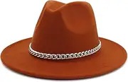 [FONSMAY] Fedora Classic Banquet Hats Fashion Wool Jazz Top Hat with Chain for Women's Men's Felt Wide Brim