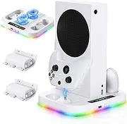 Vertical Fan Stand for Xbox Series S Console with RGB Light, Auarte Controller Charging Station Cooler Stand for Xbox Series S Accessories, Charger Stand for Xbox Series S with 2 x 1400 mAh Batteries