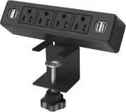 Desk Edge Power Strip, 4 USB Port, Removable Clamp w 6.5ft Extension Cord