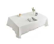 Modern-Dustproof outdoor tablecloths with fringes, crease free cotton linen tablecloths for parties, buffets-Waffle pink and white [long table]
