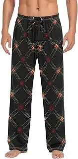 [WOIWB] Men’s Pajama Pants Green Plaid Lounge Pants with Pockets Drawstring Elastic Band S