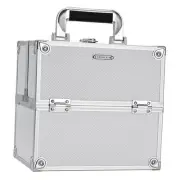 Makeup Train Case Makeup Organizer Box Portable Cosmetic Travel Medium Silver