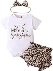 [fhutpw] 3Pcs Baby Girl Summer Clothes Letter Printed Outfits Shorts Set Short Sleeve Bodysuit Romper Top + Headband