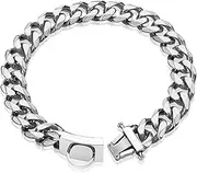 W/W Lifetime Dog Chain Collar Walking Metal Choke Collar with Design Secure Buckle, Silver Cuban Link Strong Heavy Duty Chew Proof for Medium Dogs American Pitbull German Shepherd(19MM, 15")
