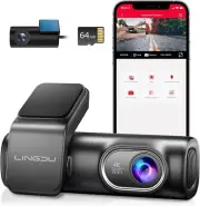 LINGDU LD01 4K Dash Camera Front and 1080P Rear Camera with 64GB SD Card