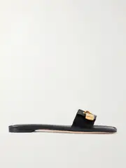 [TOM FORD] TOM FORD - Padlock Embellished Leather Slides - Black - IT39 IT 39 Black