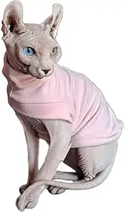 Sphynx Cat Clothes Self-Heating Sweatshirt,Hairless Cat Wear Soft Elastic Dralon Puppy Pet Pullover for Devon,Elf,Bambino,Cornish,Peterbald Pink L