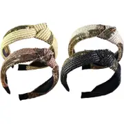 4Pack Knotted Sequins Headbands for Women Wide Turban Headbands FG80-Mixcolor