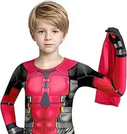 [Poterloy] Boys Heroes 3D Print Bodysuit Red Suit Zentai Onesie Spandex Outfit Jumpsuit for Kids 5-12 Years