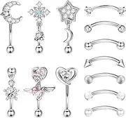 [FUNRUN JEWELRY] 13Pcs Rook Piercing Jewelry Eyebrow Rings for Women 16 G Surgical Steel Curved Barbell Rook Earrings Lip Rings Rook Eyebrow Cartilage Daith Surface Tragus Piercing Jewelry