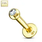 Piercing Ear Labret Gold 14K Real, Ball Set With Gem