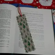 Bookmark CHRISTMAS Fabric or Cloth Trees Stars Handmade Red Ribbon