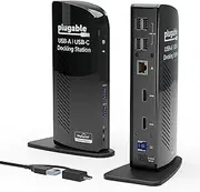 Plugable USB 3.0 Universal Laptop Docking Station Dual Monitor for Windows and Mac, USB 3.0 or USB-C, (Dual Video: HDMI and HDMI/DVI/VGA, Gigabit Ethernet, Audio, 6 USB Ports)