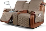 Ruaozz Waterproof Recliner Loveseat Cover with Console Non-Slip Couch Covers for Reclining Couches Pet Cover for Double Recliner Sofa Cover with Elastic Straps (Light Brown, 2 Seater)