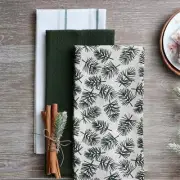 Fir Tree Sprigs Boughs Green Stripe Winter Christmas Kitchen Towel Set of 3