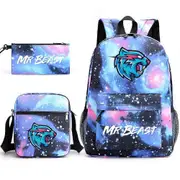 Mr Beast Lightning Cat Boys Girls School Bag 3pcs/set Backpack Kids Travel Rucksack Shoulder Bag Pencil Case Gift -NMAOV Star Blue