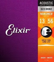 Elixir 11102 Nanoweb 80/20 Bronze Acoustic Guitar Strings .013-.056 Medium