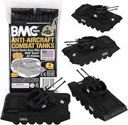 BMC Toys Classic Payton Anti-Aircraft Tanks - 4pc Black Plastic Army Men Vehicles 5.1'' long