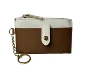 Anne Klein Card Case ID Wallet Thin Tan White, Classic, Zip Snap NWT