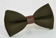 Olive Army Green Cotton Brown Leather Bow tie for Men / Teenge / Boy Kids / Baby