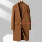 Men's 100% Wool Long Coat Over The Knee Double-sided Cashmere Jacket Handsome