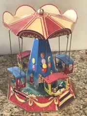 Wagner/Brunn Tin Ballon Toy Carousel With Lever Immaculate!! 7” Tall
