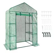 Walk-in Green House, 4.6 x 2.4 x 6.7 ft Greenhouse with Shelves, Set Up in Minutes, High Strength PE Cover with Doors & Windows and Steel Frame, Suitable for Planting and Storage,