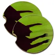 Wicked Witch Good Witch Wood Car Coaster Gift Set fit Car & Truck Cup Holder