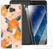 ESACMOT Orange Flowers Pattern Case Compatible with Infinix Note 4 Pro X571 + [2 Pack] Screen Protector Tempered Glass, Shockproof Case Cover for Infinix Note 4 Pro X571 (5.7 inch)