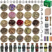 Witchcraft Supplies Kit 110 PCS, Beginner Witchcraft Kit for Altar Supplies,Wiccan Supplies and Tools- Crystal Jars, Dried Herbs, Colored Candles, Spiritual Items for Witch Spells Altar Decor