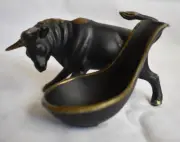 VINTAGE ANTIQUE? CAST PIPE HOLDER, STAND - BULL - BLACK & GOLD WALTER BOSSE?