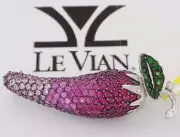 LeVian Round Diamond Ruby Sapphire Chili Pepper Brooch 4.74 ct 14K Gold $5,197