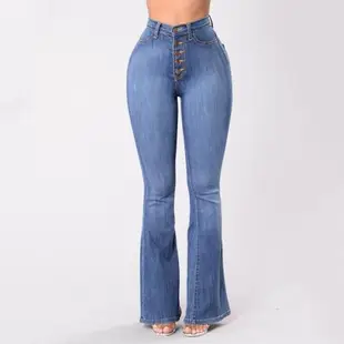 2022 Fashion elastic jeans women ladies jeans pants 女微喇褲