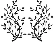 Meltset Metal Tree Leaf Wall Decor, Vine Olive Leaf Branch Wall Art,Black Wrought Iron Artwork above The Bed, Living Room, Indoor and Outdoor (S/Black)
