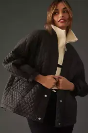 NWT Anthropology Woman Quilted Black Kimono Jacket OS Snap Front Style