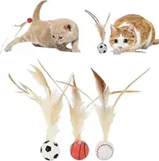 3Pcs Cat Feather Ball Toys,Interactive Feather Ball Toy Set for Cats, Bouncy Balls Toys for Cat, Silicone Interactive Kitten Rolling