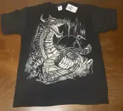 Cave Dragon and Knight Fantasy Art Large T-Shirt Liquid Blue NWT