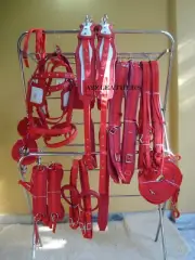 Nylon Red Driving Harness for Double Horse Cart in Full Cob Pony Mini & Shetland