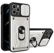 case For iPhone 11 Pro Slide Camera Lens Protection and Built in 360 Rotatable Ring Holder - White