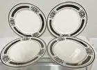 Set~4 Grace Teaware Halloween Dinner Plates 10.5" White/Black with Gold Trim NEW