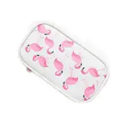 Kawaii Animal Flamingo Pattern Pencil Case Canvas Large Capacity Multifunction Pencil Bags Pen Box School Supplies Stationery Gift(Creamy-white)